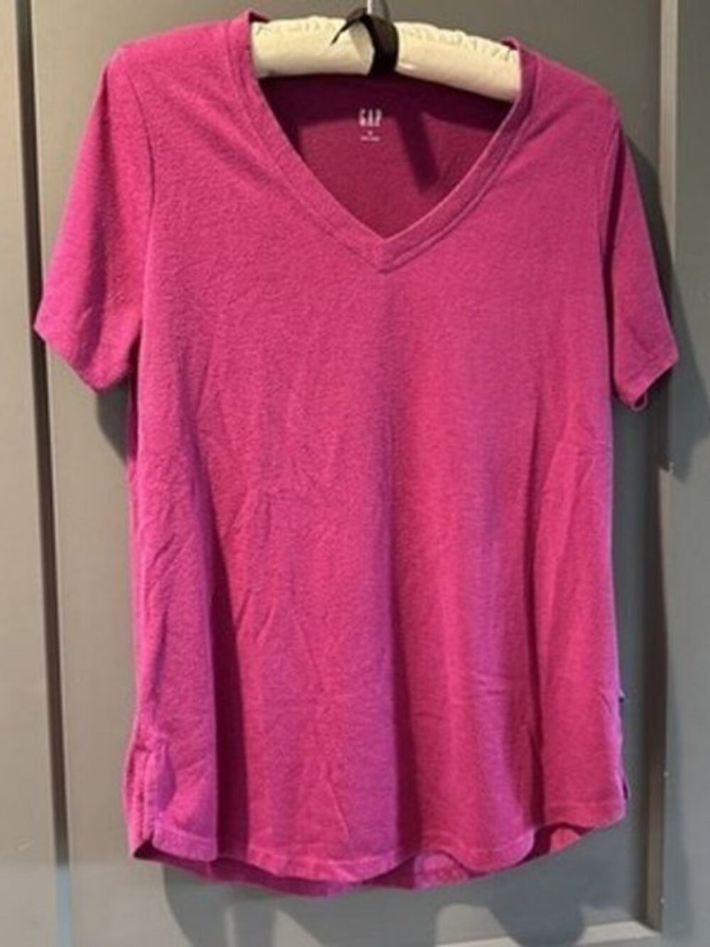 GAP Womens Pink Solid V Neck Short Sleeve Knit Modal/Poly Size M